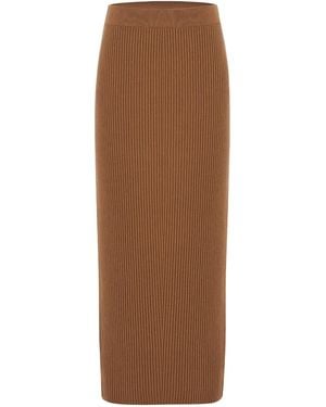 Peraluna Rib Knitted Cashmere Blend Knitwear Pencil Skirt - Brown
