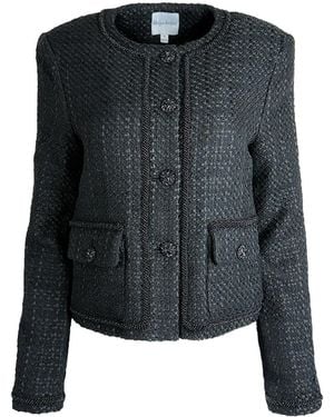 Solgo Atelier Pogonia Tweed Bouclé Cropped Jacket With Beaded Trim - Black