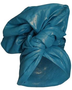 Romer Millinery Twisturban Turban Turquiose Metallic Lightweight Linen - Blue