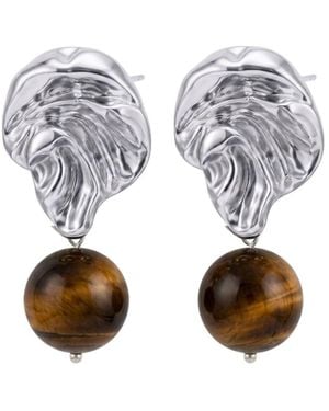 LINYA JEWELLERY Tigris Dangling Amorphous Tiger Eye Earrings, Natural Stone Earring - Metallic