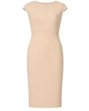 Conquista Neutrals Solid Color Dress With Cap Sleeves Creme Color - Natural