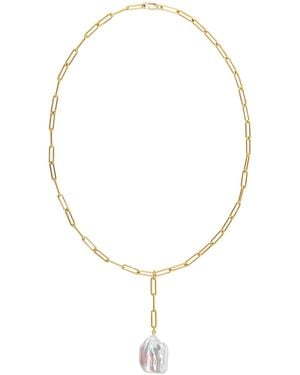 Ora Pearls Aetia Lariat Flat Baroque Pearl Chain Necklace - Metallic