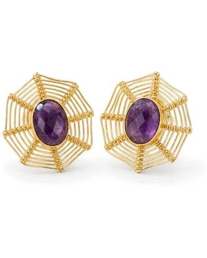 Saéa Faceted Amethyst Wire Web Statement Stud Earrings - Pink
