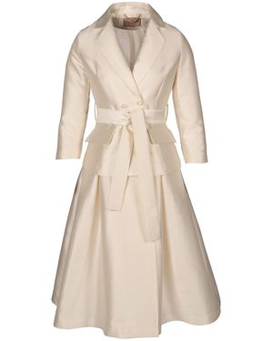 Santinni 'Audrey' 100% Wool & Silk Dress Coat - Natural