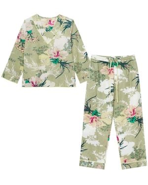 Inara Tropical Floral Cotton Pyjamas - Green