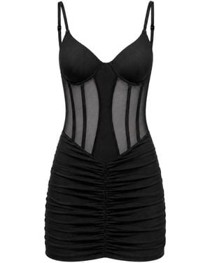 OW Collection Sivara Mesh Corset Mini Dress - Black