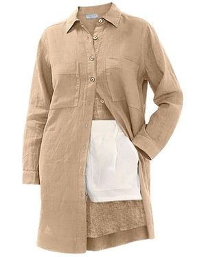 Haris Cotton Neutrals Long Sleeved Oversized Linen Shirt Dress Beach Sand - Natural