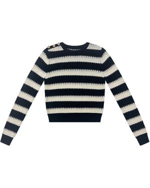 Roch Perel Neutrals Scalloped Crochet Knit Contrast Jumper - Blue