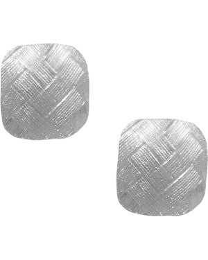 The Gala Textured Woven Square Stud Earrings - Grey