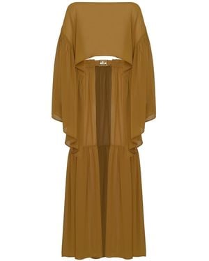 ANTONINIAS Comely Chiffon Two Piece Beach Cover Up With Ruffles - Natural