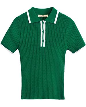Victoria Paulsen Jamie Pointelle Knit Short Sleeve Polo - Green