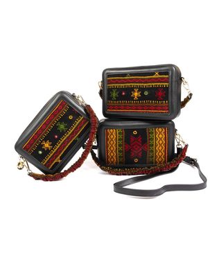SJW BAGS LONDON Perazzi Gujarati Woven Textile & Leather Cross Body Bag - Multicolour