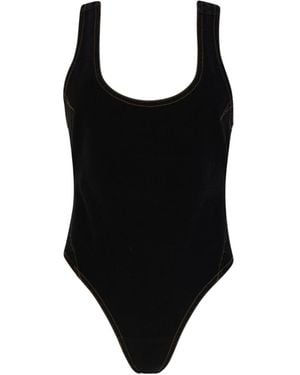 Circular Path Scoop Neck Criss Cross Bodysuit Top-Swimsuit - Black