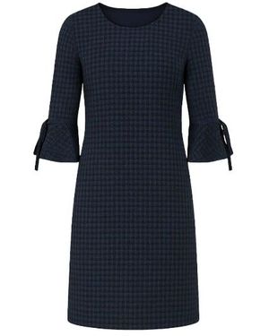 Conquista Bell Sleeve Straight Check Dress - Blue