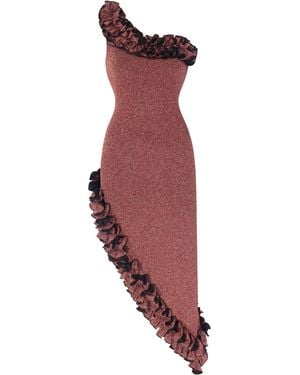 Nur Karaata Florentina Long Sparkle Rose Dress - Red