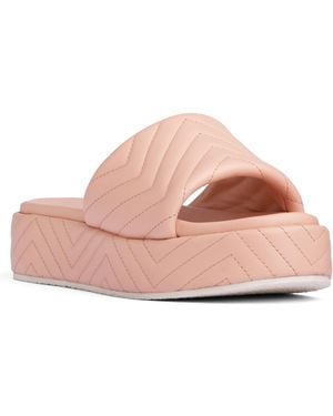 Beautiisoles by Robyn Shreiber Made in Italy Neutrals Deedee Baby Comfortable Wedge Platform Sandal For Work & Beach Or Pool Leather Slide - Pink