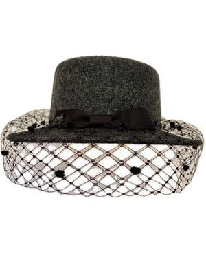 Misa Harada Millinery Olivia Veiled Boater Hat - Black