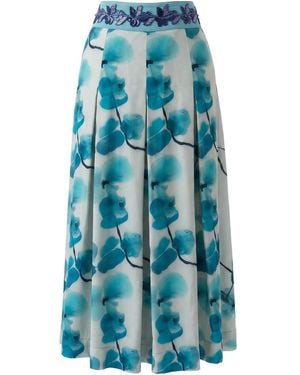 Lalipop Design Stylized Floral Embellished Midi Skirt - Blue