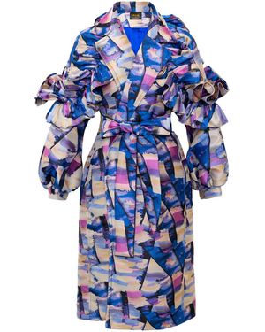 Byvinnik Ruffle Trench Coat - Blue