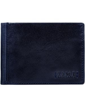 Time Resistance Leather Money Clip Wallet - Blue