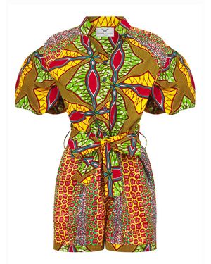 Ohema Ohene Ella Print Clash Playsuit - Multicolour