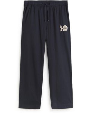 Thinking Mu Fish Marcelo Hand-Embroidered Loose Trousers - Blue