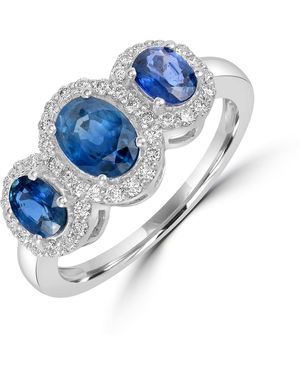 Artisan Three-Stone Sapphire And Diamond Halo Ring - Blue
