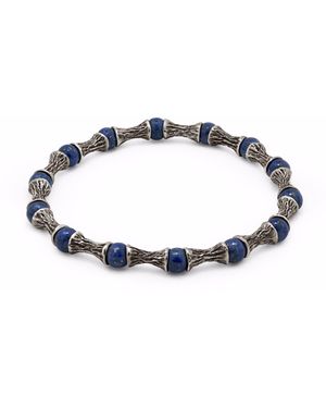Snake Bones Lapis Lazuli Beads Oxidized Sterling Bracelet - Blue