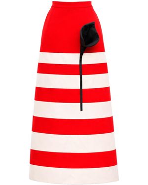 Julia Allert Contemporary Striped A-Line Skirt, Floral Detail– - Red