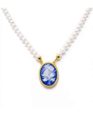 Vintouch Italy Wildflower Cameo Necklace With Pearls - Blue
