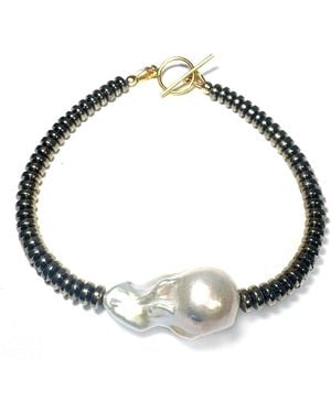 Rachel Nathan Slim: Baroque Pearl & Pyrite Bracelet - Metallic