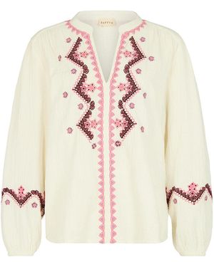 Raffya Neutrals Dina V-Neck Embroidered Blouse - White