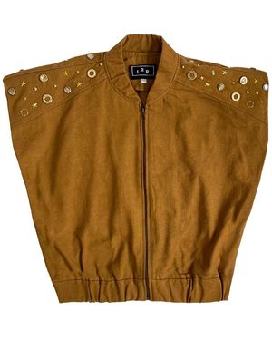 L2R THE LABEL Studded Sleeveless Bomber Jacket - Brown