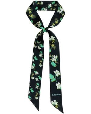 Lost Pattern Beach Blossom Silk Skinny Scarf - Green