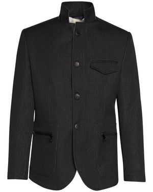 Ron Tomson Mandarin Collar Denim Blazer - Black
