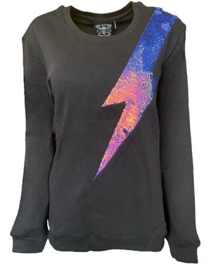 Any Old Iron Iridescent Oil Slick Reversible Sequin Lightning Sweatshirt - Black