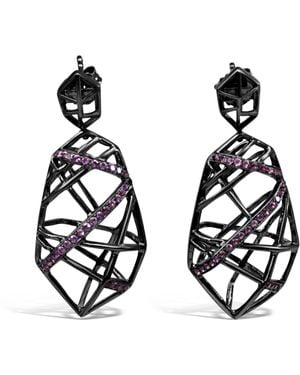 Bellus Domina Rhodium Plated Amethyst Crossover Earrings - Metallic