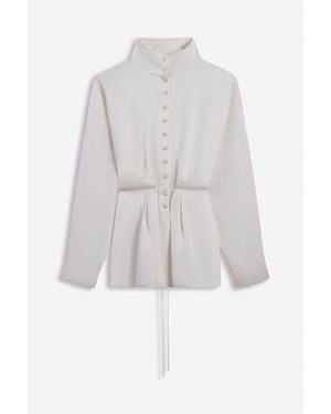 Nocturne Tie Detail Stand Collar Shirt - White