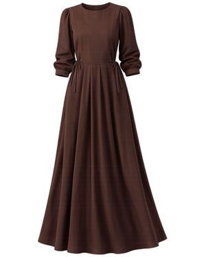 Nikka Place Maxi Linen A-Line Dress With Bishop Sleeves And Pockets - Brown