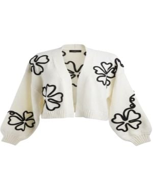 Saachi Cropped Floral Cardigan Squiggle - White