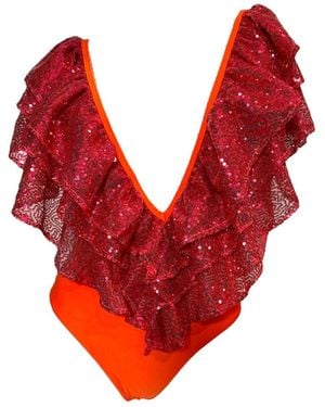 Julia Clancey Victory Tigre Sequin Swim Suit - Red