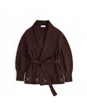 Ren Cordeza Hand Embroidered Knit Cardigan - Brown