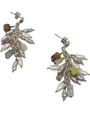 Tg-Jewellery by Tamara Gervasio Grappolo Gemstone Drop Earrings With Pearls, Amethyst, Tiger Eye & Sodalite - Metallic