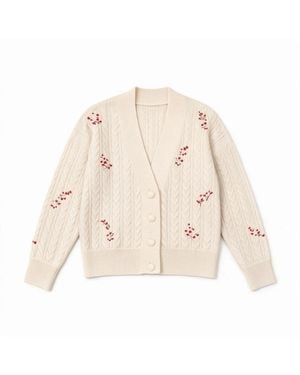 Brodie Cashmere Neutrals Flower Cable Cardi - Natural