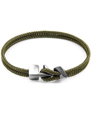 Anchor and Crew Khaki Green Brixham Silver & Rope Bracelet - Multicolour