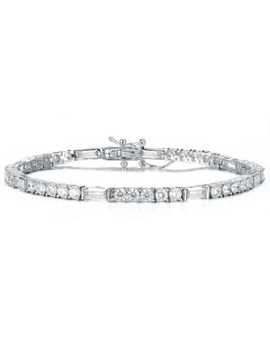 Genevive Jewelry Genevive Sterling Plated With Clear Cubic Zirconia Patterned Tennis Bracelet - White