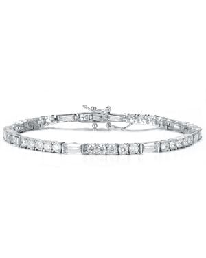 Genevive Jewelry Genevive Sterling Plated With Clear Cubic Zirconia Patterned Tennis Bracelet - White