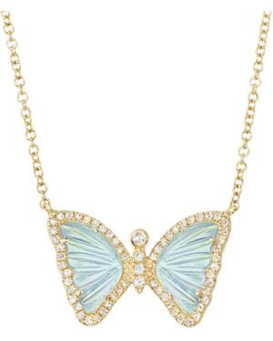 KAMARIA Mini Swiss Topaz Butterfly Necklace With Diamonds - Blue