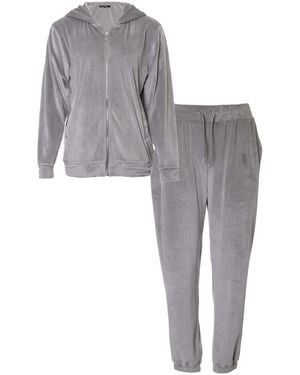 Pretty You London Velour Hoody Jogger Set - Grey