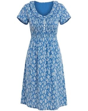 At Last Cotton Karen Short Sleeve Day Dress - Blue